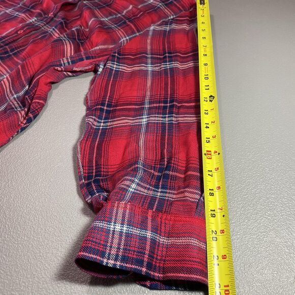 KEREN HART Blouse Plaid Button Down Tulip Split Back Long Sleeve Womens XL Red - Picture 9 of 11